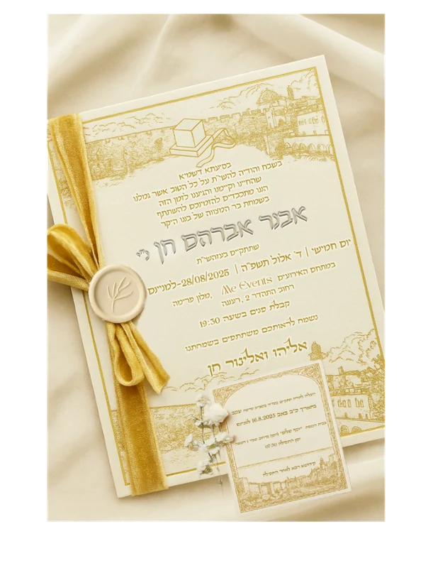 הזמנה לבר מצווה — שמנת וזהב — עיצוב והדמיה, תמונה 1